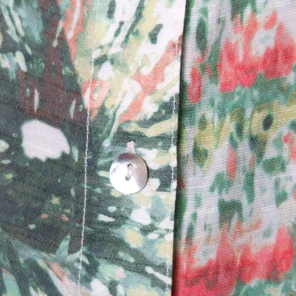 Alfred Dunner Womens Button Up Shirt Small Green Pink Tie-dye Sheer Camp 70s - Picture 7 of 8